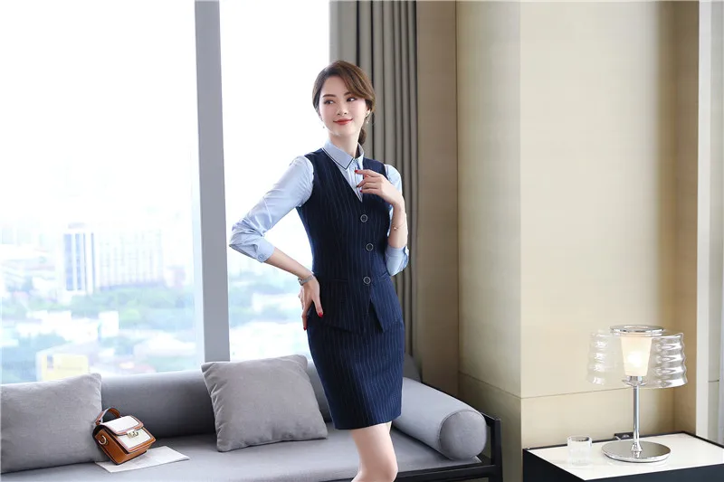 

Fashion Striped Women Business Suits With Vest and Skirt 2019 Spring Summer Ladies Office Vest & Waistcoat Set OL Styles