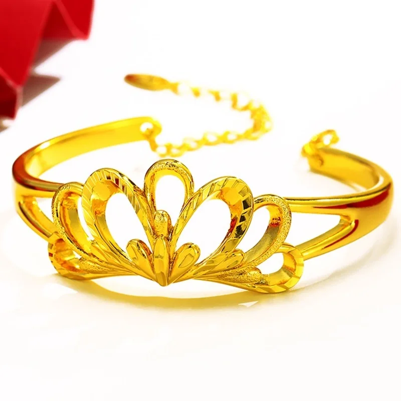 

OMHXFC Wholesale European Fashion Woman Bride Party Birthday Wedding Gift Vintage Hollow Crown 18KT Gold Bracelet Bangle ES102