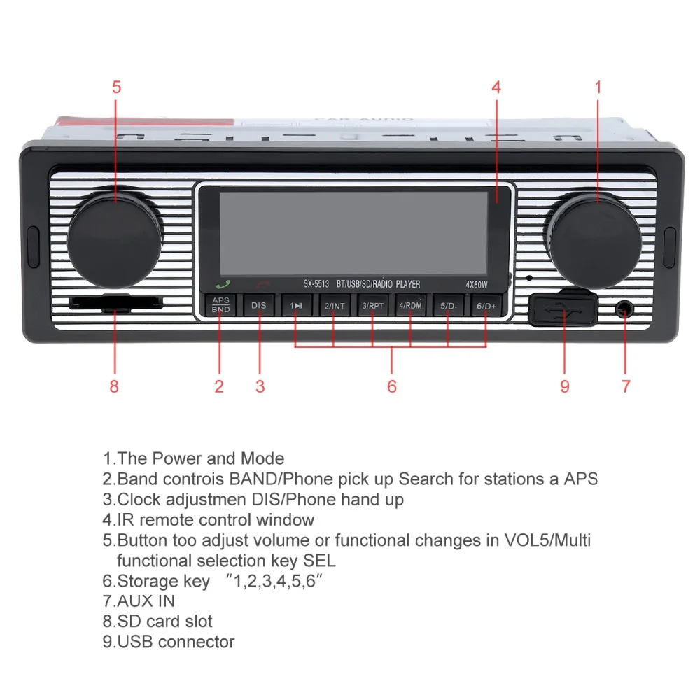 Автомагнитола 1 DIN с Bluetooth mp3 плеером FM радио стереопроигрывателем автомобильная
