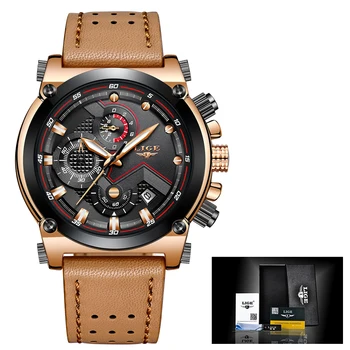 Men Watches LIGE Top Brand Luxury Business Big Dial Chronograph Leather Sport Watch Men Waterproof Quartz Watch Relojes Hombre Other Image