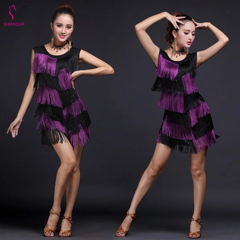 Женское платье для латинских танцев с бахромой танго сальса ча-ча бальный танец