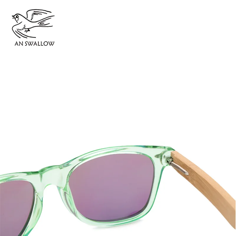 Fashion brand design transparent green wood bamboo sunglasses women's PC box legs polarized UV protection 400 | Аксессуары для