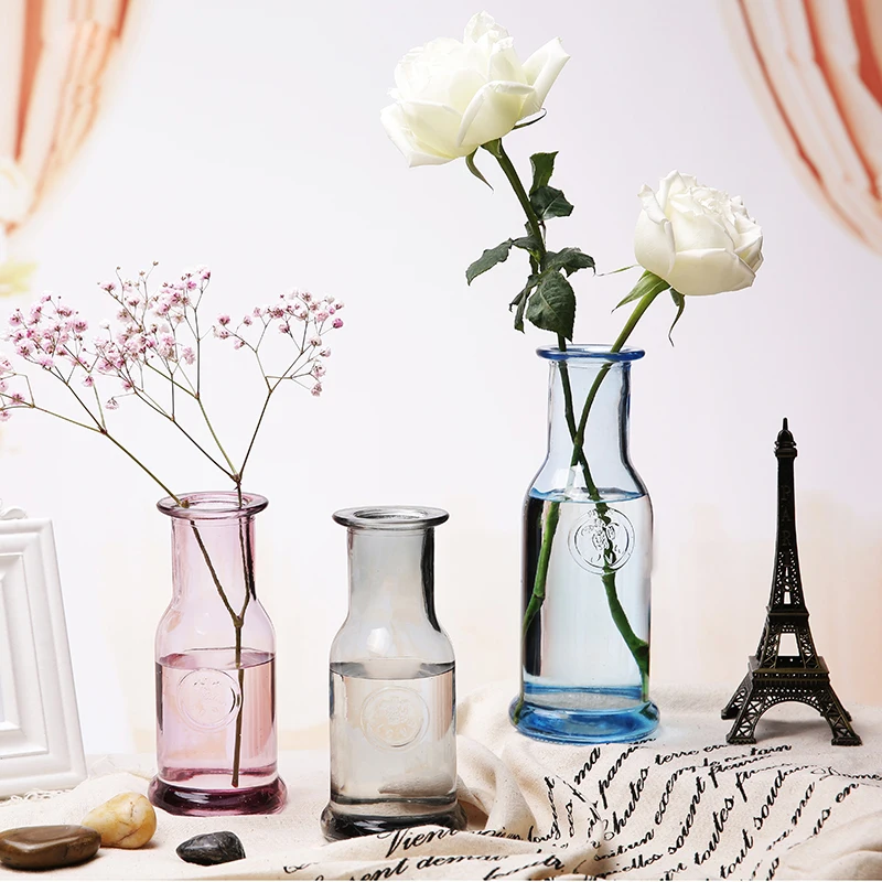 Европейская разноцветная стеклянная ваза с маленьким горлышком Настольная Ваза