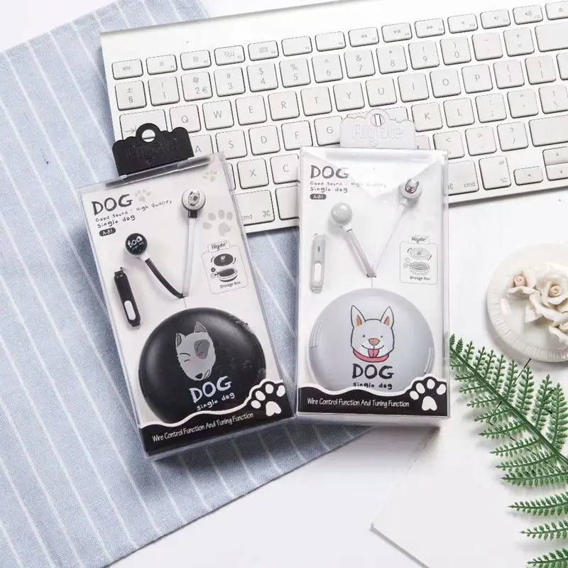 CHICLITS Cute Cartoon Single Dog Series Earphones 3.5MM With Mic Music Earplugs Storage Box For Phone MP3 Kids Student Gift | Электроника
