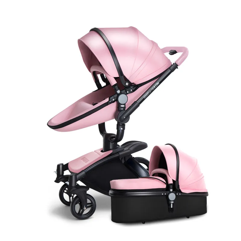 Pink Многофункциональная детская коляска 3 в 1 из алюминиевого сплава с высоким пейзажем, европейская легкая коляска, складные детские коляски, бренды - Цвет: Pink
