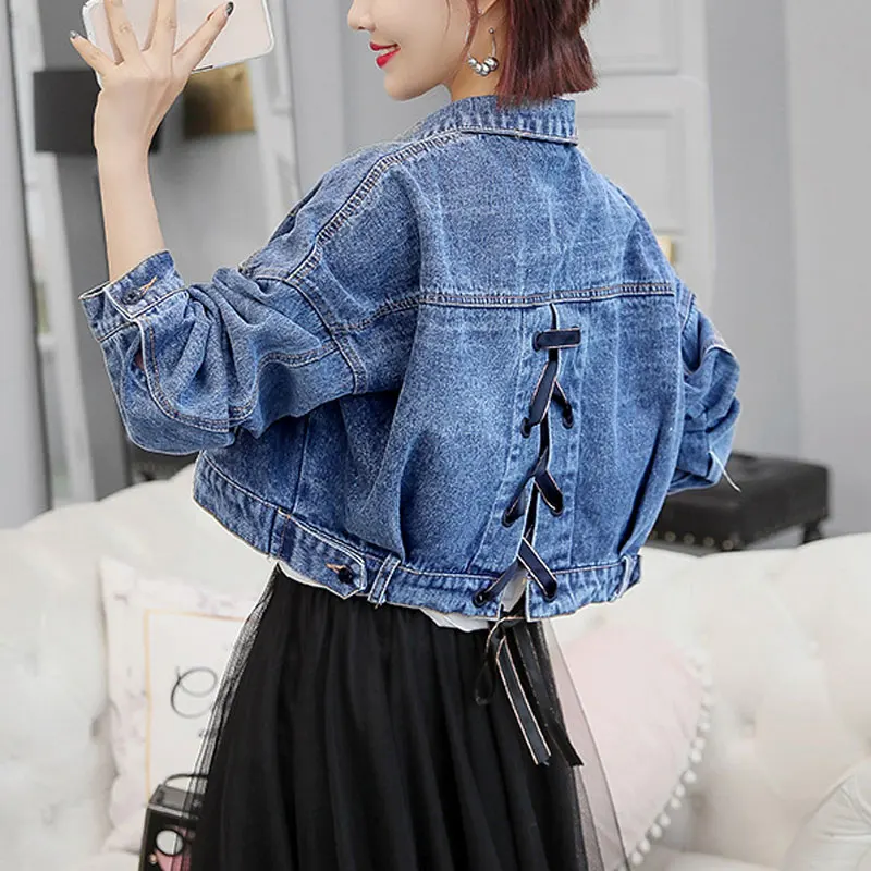 HEE GRAND/короткая джинсовая куртка для женщин; Casacos Feminino; свободные джинсовые женские элегантные куртки на шнуровке; пальто; Прямая поставка; WWJ965