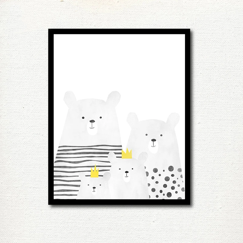 Family of Bears a Nordic decorative painting canvas children bedroom creative murals cartoon gift No Frame | Дом и сад