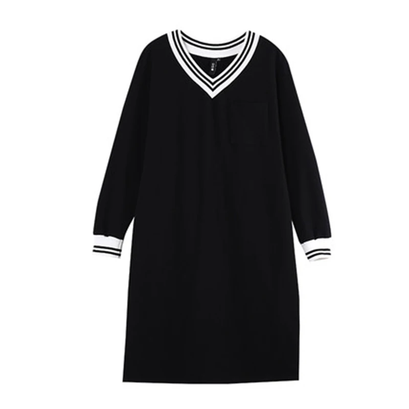 Toyouth V Neck Striped Autumn Women Long Dresses Contrast Color H Line Embroidery Female Dress One Piece Vestidos Mujer|Женские платья|
