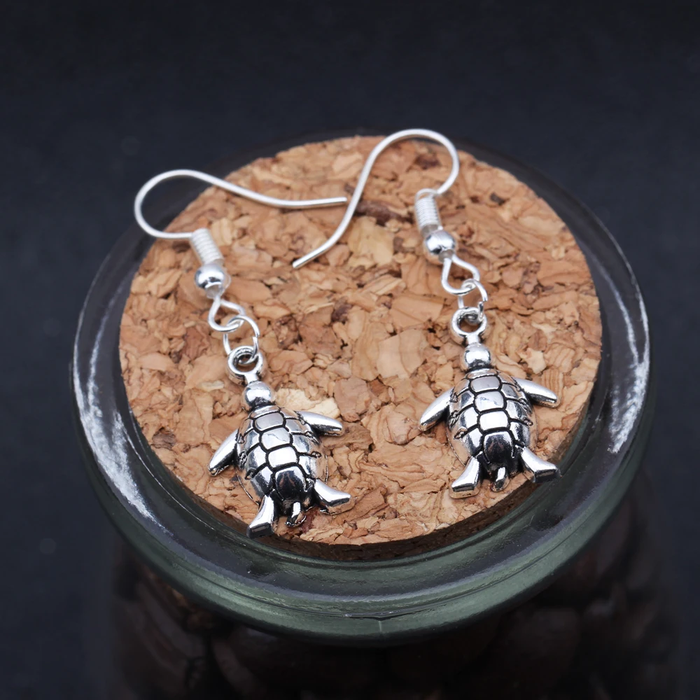 1 пара Винтажный серебряный милый кулон в виде морской черепахи Висячие серьги