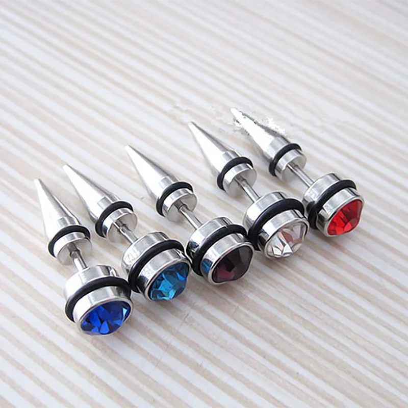 Серебряные серьги-гвоздики с имитацией ушей из нержавеющей стали стразы