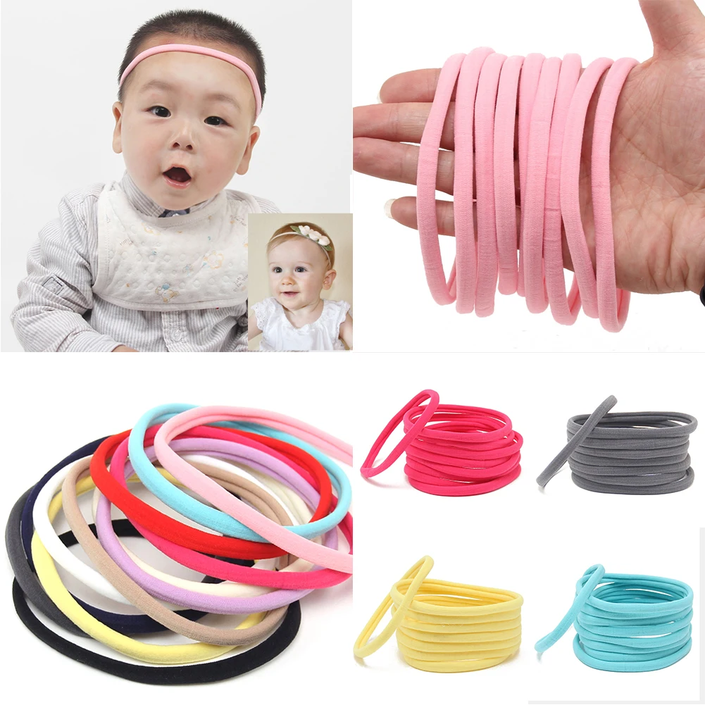 

10PC Baby Soft Skinny Nylon Headbands Elastic Hair Bands DIY Cute Lovely Solid Color Girls Kids Seamless Hair Accessories Gifts