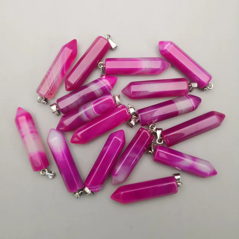 fashion natural stone blue onyx crystal pillar Pendants &amp necklaces for making Jewelry charm Point diy pendant 12pcs/lot | Украшения и