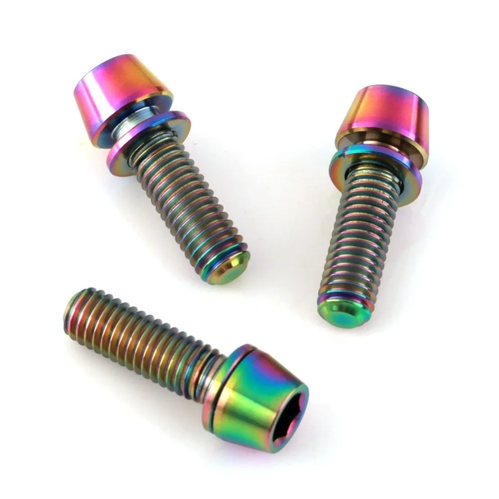 6Pcs Titanium Ti Hex Bike Stem Bolts Taper Head Screw Bicycle Conical with Washers M5x16mm Bolt Accessories |
