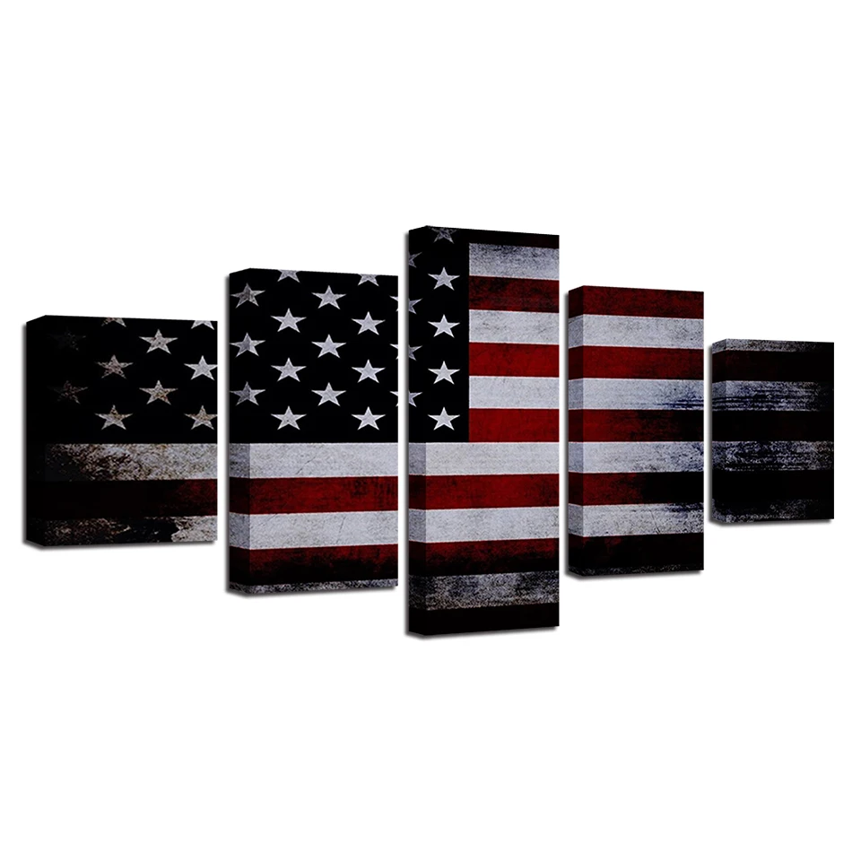 Canvas Paintings Modular Living Room Wall Art 5 Pieces American Flag Pictures Print Vintage Abstract Poster Home Decor Framework | Дом и сад