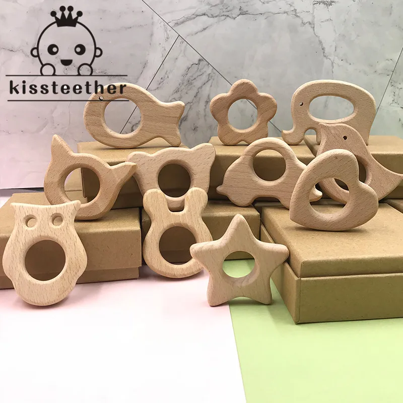 Mordedores de madera para beb&eacute;, juguete de dentici&oacute;n natural, soporte de dentici&oacute;n de madera ecol&oacute;gico org&aacute;nico, 11 Uds.-1