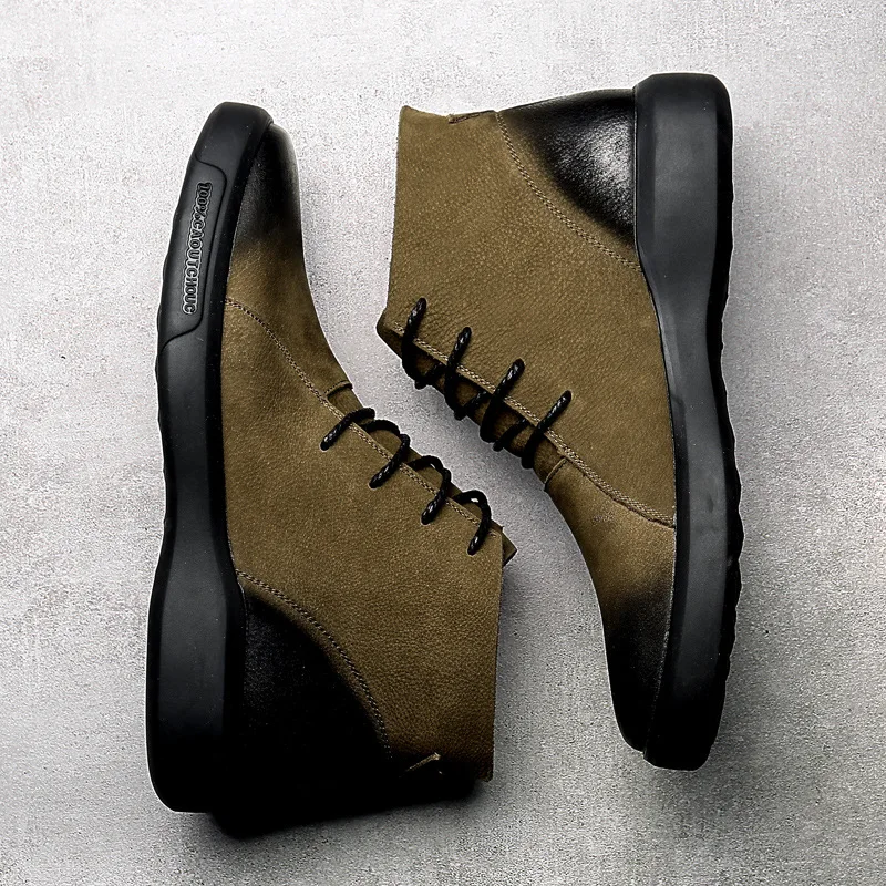 Genuine Leather Men Boots Autumn Winter Ankle High Top Shoes Outdoor Casual Leisure Fashion Riding 2.5a |