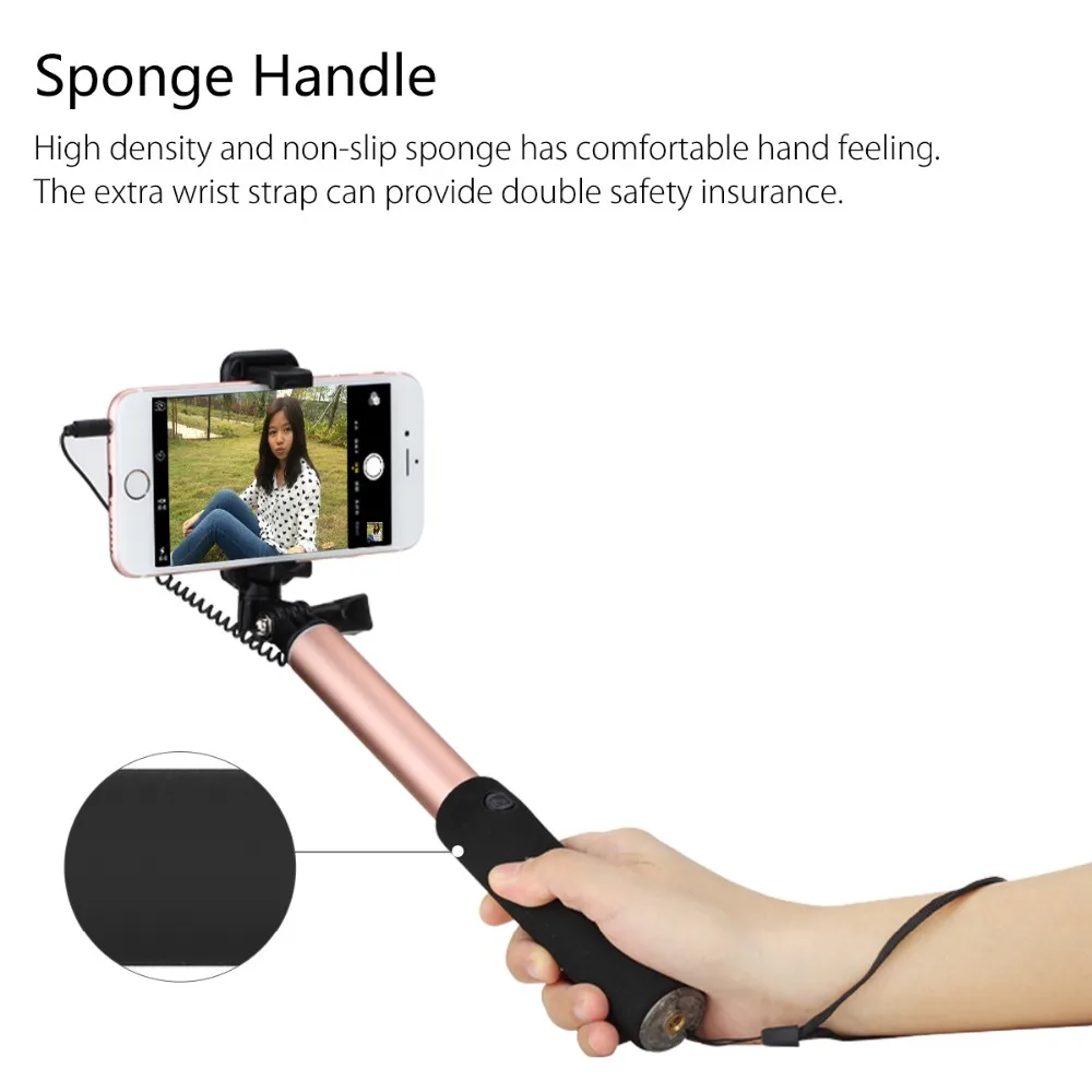 В продаже Rock Monopod 3,5 мм проводное управление универсальные мини селфи палки для iPhone/amsung/LG/huawei/Xiaomi IOS Android телефонов