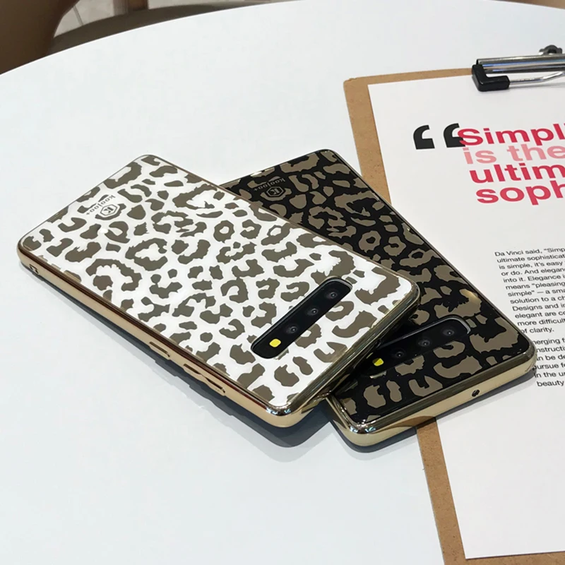 YHBBCASES роскошный золотой Леопардовый стеклянный чехол для телефона Samsung Galaxy S10 S9 Plus