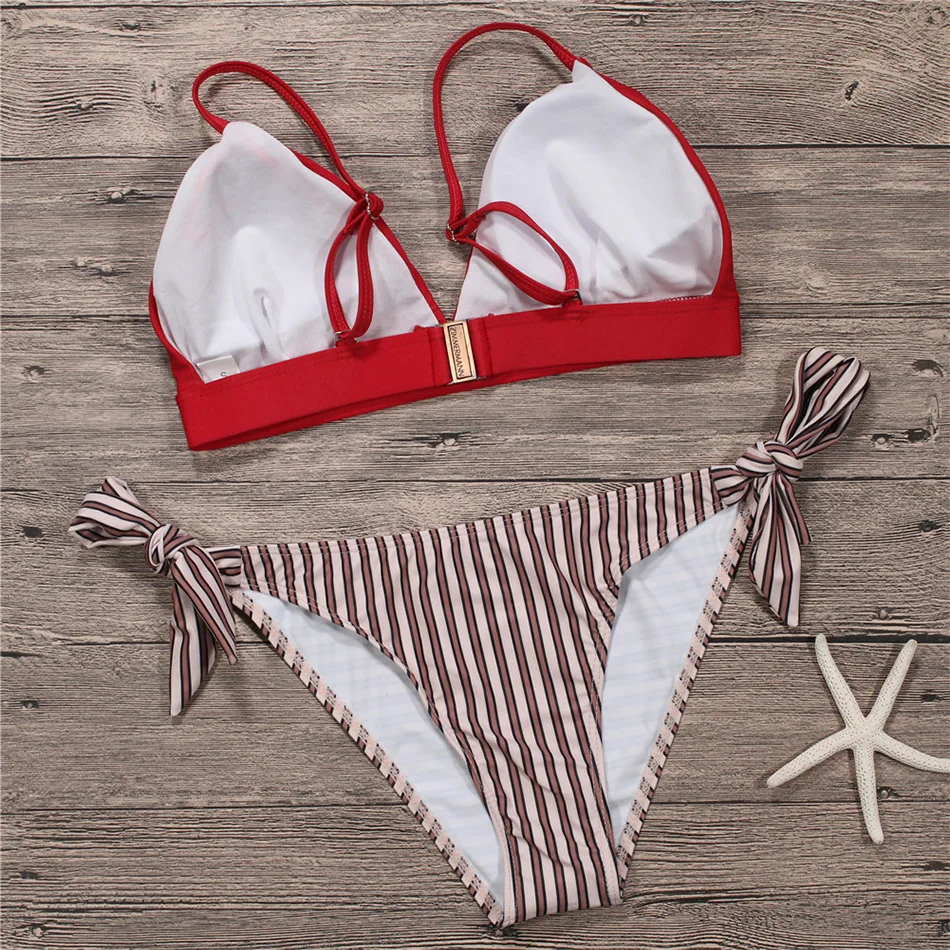 2018 Sexy Bikini Swimwear Women Swimsuit Bandage Bathing Suit Brazilian Set Striped Bottom Solid Female Beachwear Biquini |