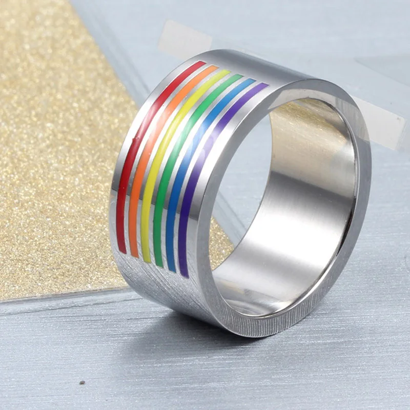 10 мм Широкие радужные кольца для геи ЛГБТ лесбийское равномерное свадебное