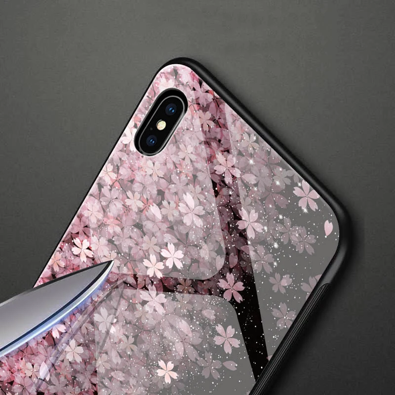 Стеклянный чехол для телефона Sakura для iPhone XS MAX XR, чехол из закаленного стекла для iPhone X 8 7 6S 6 Plus, чехол для OPPO R15 R17