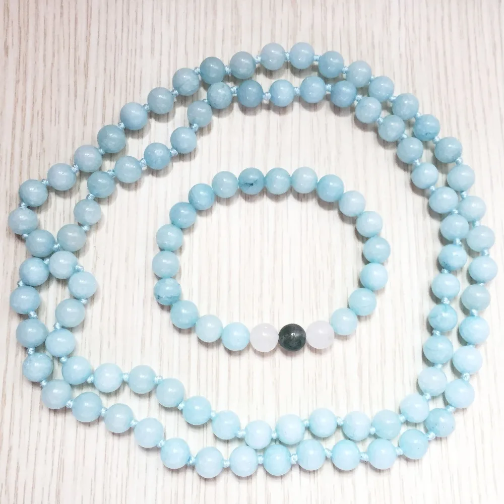 Ожерелье с узелками браслет для женщин из белого нефрита Молитва йоги Mala бусы на