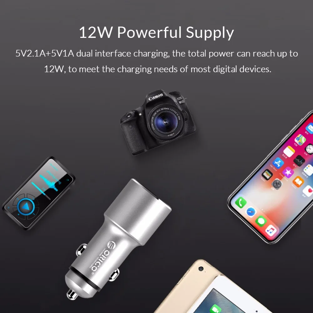 ORICO 5V 12W Автомобильное зарядное устройство с двумя портами USB для быстрой зарядки