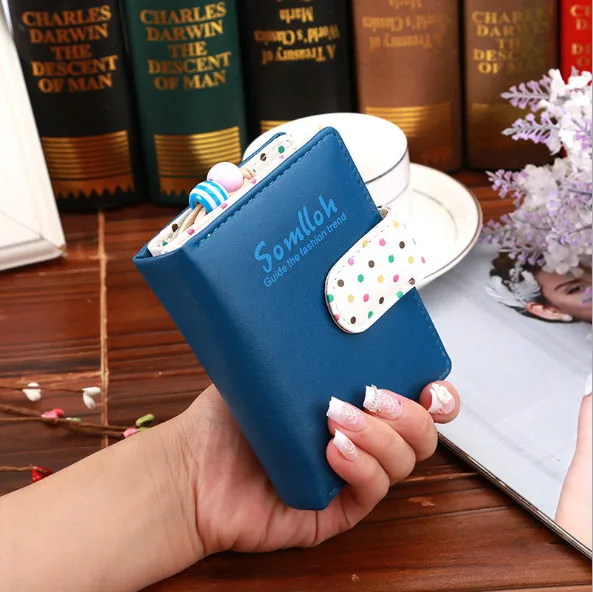 Новые модные женские кошельки карамельных цветов в горошек кожаный маленький