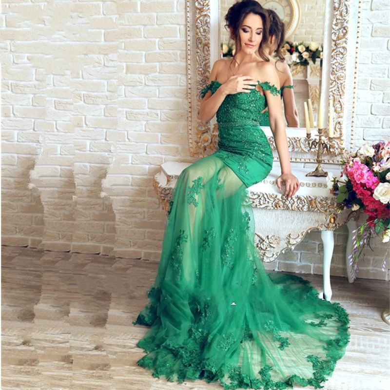 2019 красивое изумрудно зеленое на шнуровке вечернее платье русалки длинное с