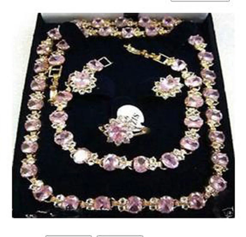New Beautiful pink crystal necklace bracelet earring ring set AA265 | Украшения и аксессуары