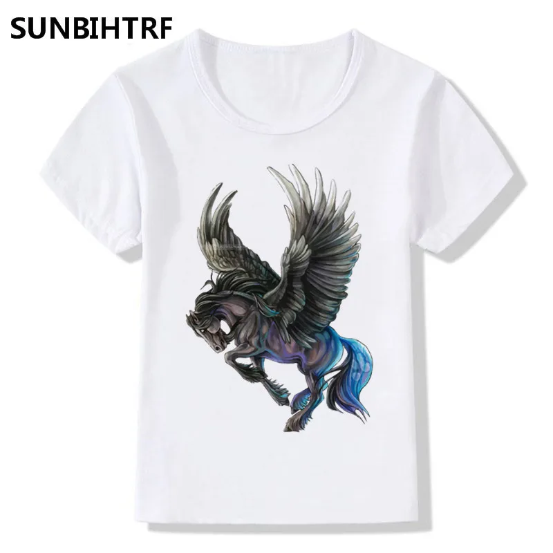 2018 Детские Красивые Забавные футболки с принтом Пегаса детские летние топы