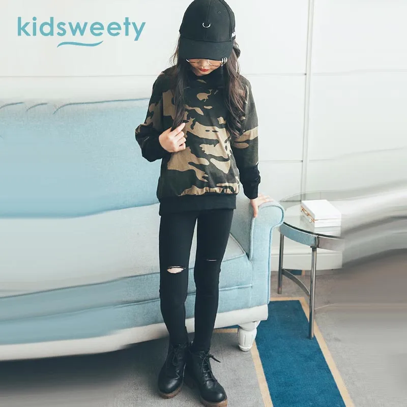 Kidsweety малыш Толстовки с капюшоном для девочек хлопок зеленый камуфляж Свободный
