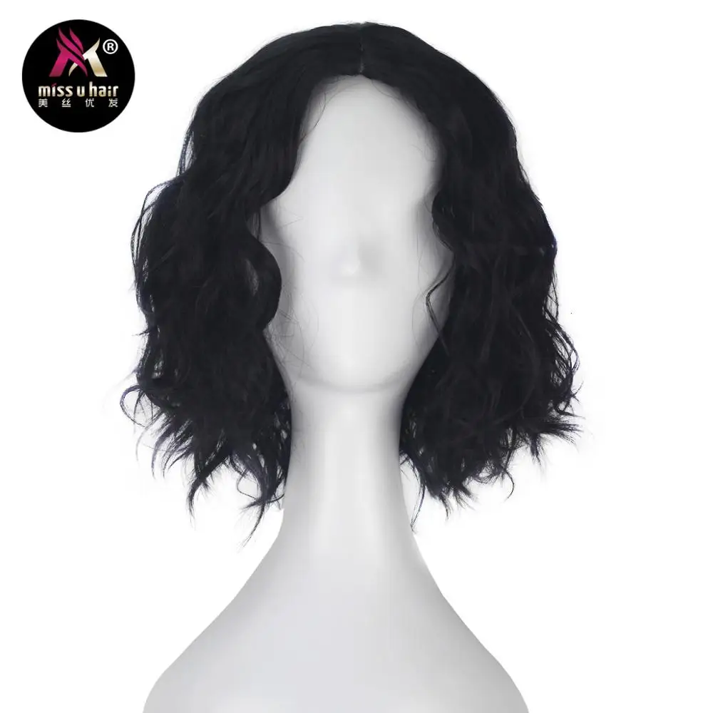 Косплей-костюм Miss U Hair унисекс, короткий синтетический костюм для взрослых, свободные волнистые, черного цвета, для Хэллоуина