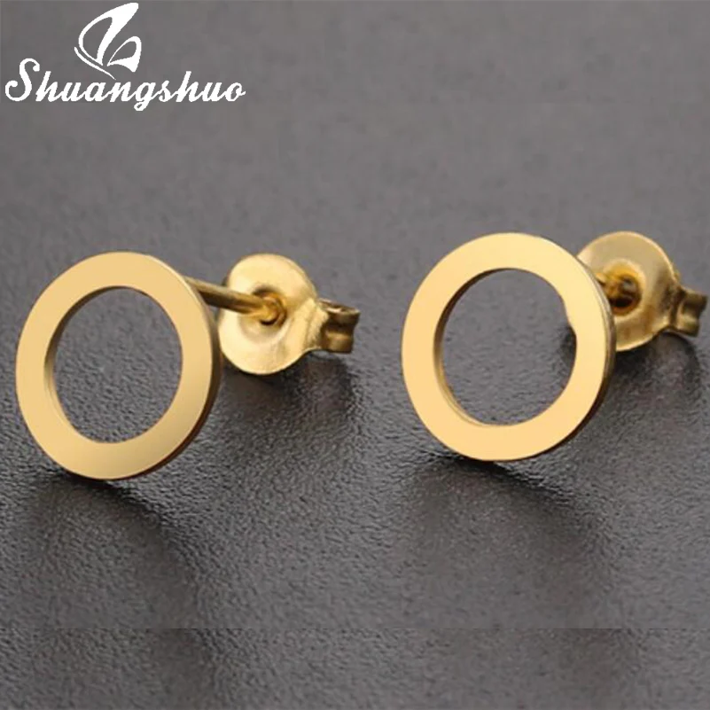 Женские круглые серьги Shuangshuo черные гвоздики из нержавеющей стали