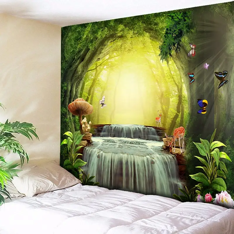 Декоративный гобелен в стиле хиппи с бабочками настенный богемный отверстиями