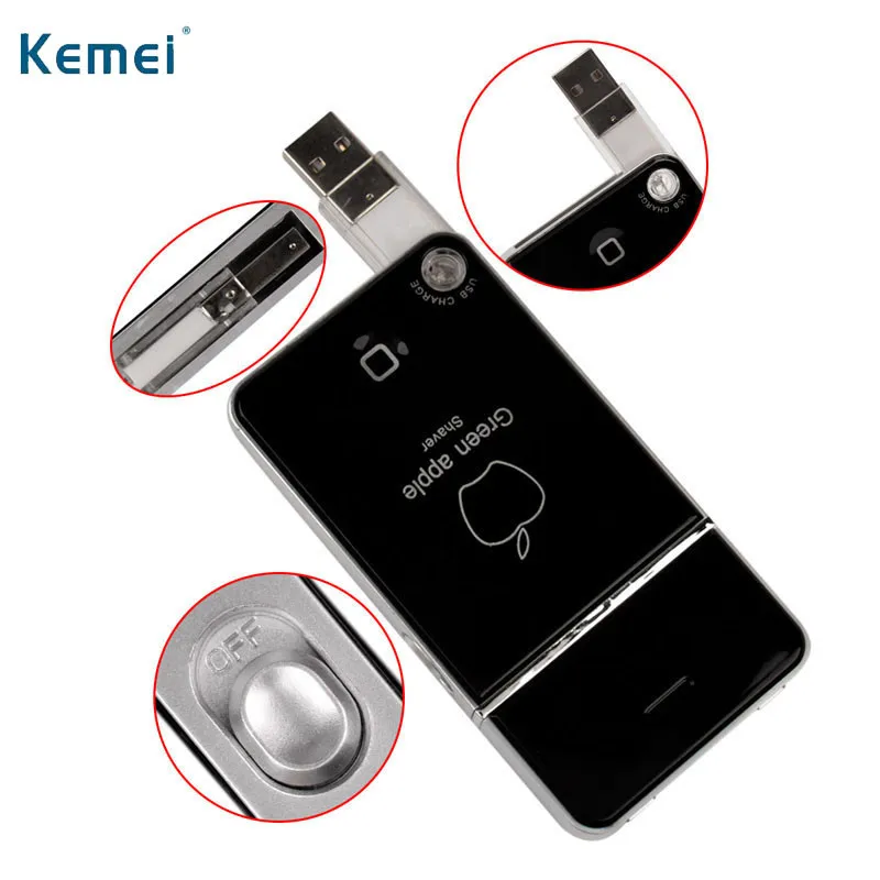 Kemei зарядка через USB Для мужчин бритвы Портативный Электрический триммер волос