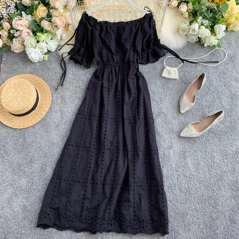 2019 new fashion women's dresses slash neck short-sleeved dress | Женская одежда