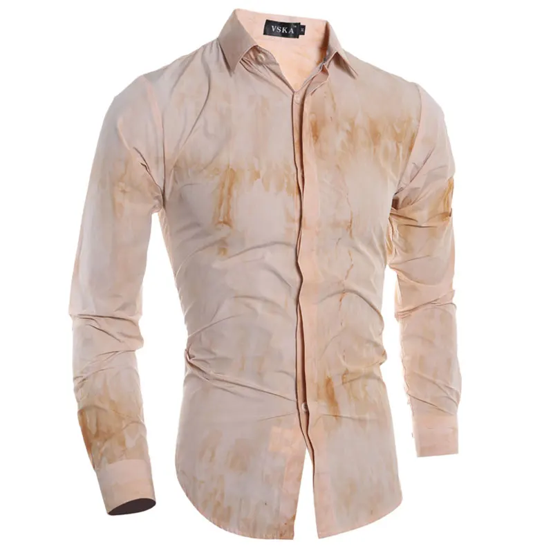 2016 Водные чернила градиент галстук краска мужские рубашки с длинным рукавом