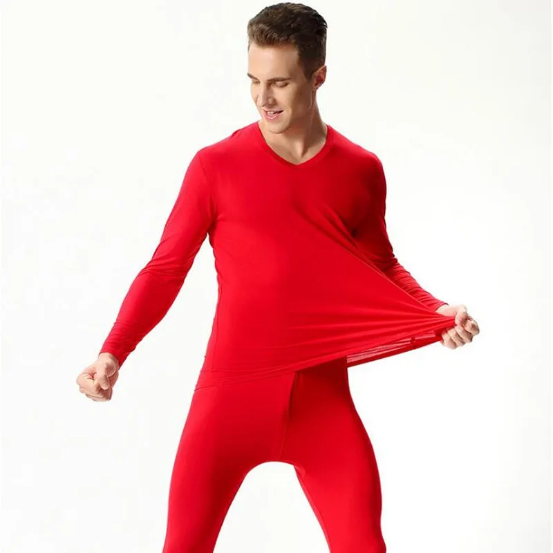 Новинка, бамбуковое волокно, v-образный вырез, теплые кальсоны, набор для мужчин, ультра-мягкое однотонное тонкое термобелье, мужские пижамы 7XL