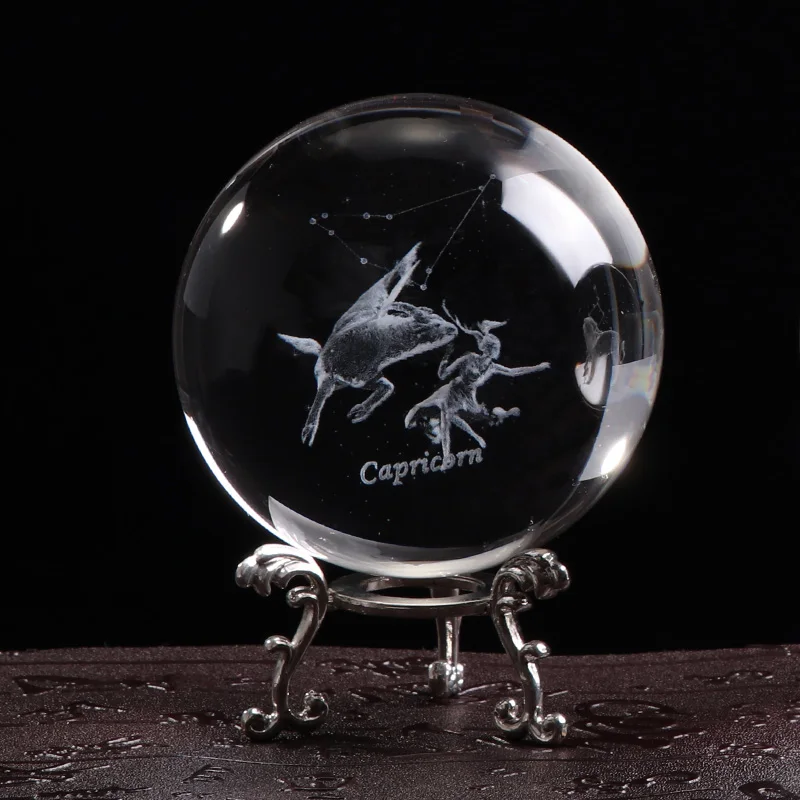 ball with silver bas 3D лазерная гравировка зодиака Capricornus созвездия шары K9 кристалл волшебный Глобус гостиная декоративная Сфера - Цвет: ball with silver bas