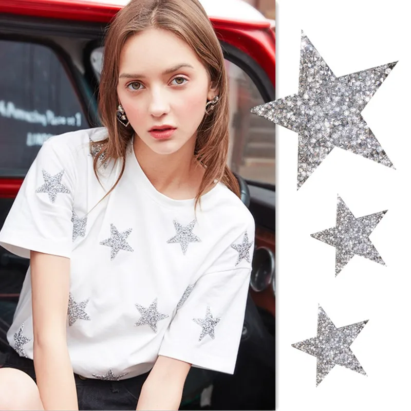 1pcs Multiple Sizes 3color Crystal Rhinestone Star Patches for Clothing Iron on Clothes Appliques Badge Stripes Diamond Stickers | Дом и сад