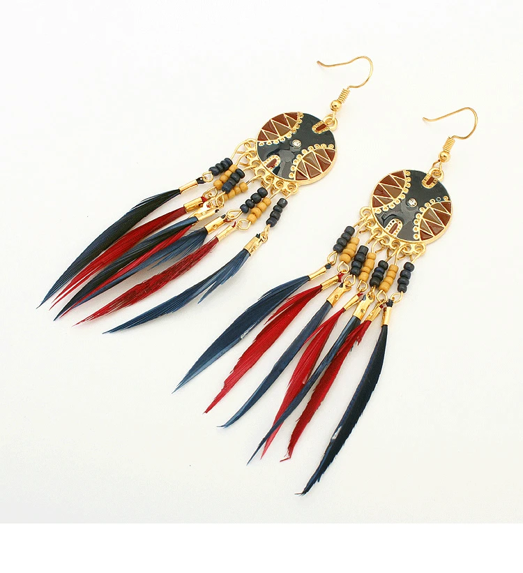 Женские серьги подвески с перьями Find Me винтажные длинные в стиле бохо кисточками