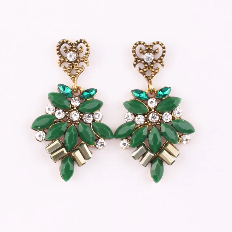 deep green LUBOV, элегантные, красочные, с кристаллами, камень, цветок, подвеска, висячие серьги, для женщин, Винтаж, акрил, цветок, висячие серьги, рождественский подарок - Окраска металла: deep green