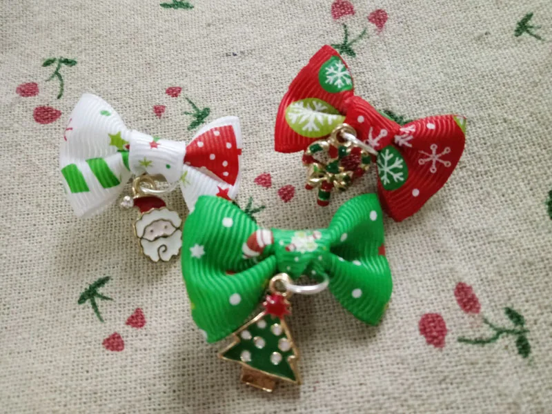 Рождественские банты для груминга собак и кошек милые аксессуары щенков котят 20