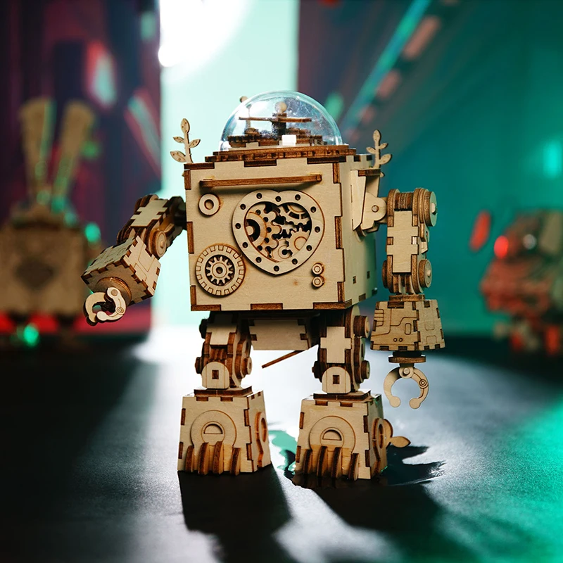 Robotime ROKR робот стимпанк музыкальная шкатулка 3D деревянная головоломка сборная