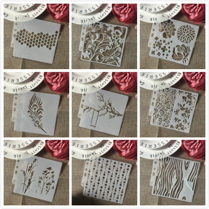 9 шт./компл. 14 см улей перо Деревянный DIY Layering трафареты раскраска для скрапбукинга