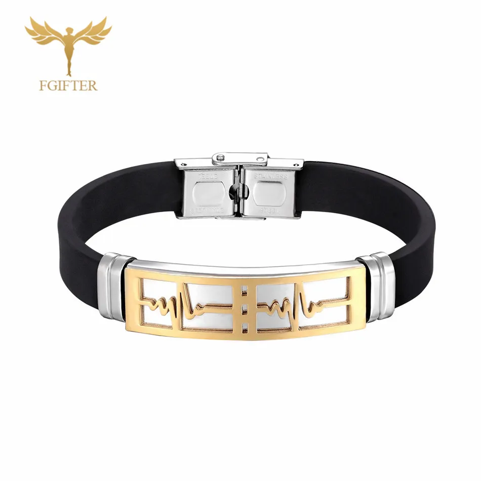 Silicone Bangles Романтика Lovers 'Love love из розового золота ЭКГ-пульсация любви для влюбленных в свадьбу силиконовые резинки - Окраска металла: Silicone Bangles