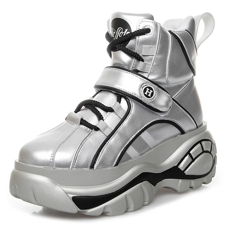 Женские кожаные кроссовки на платформе повседневные высокой весна лето