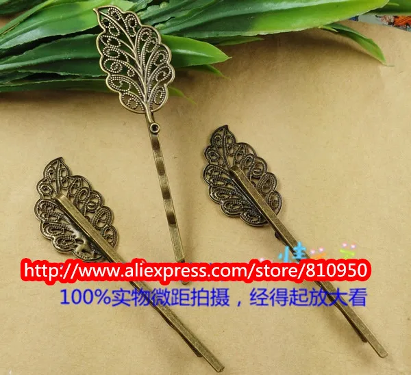 

200 Piceces/lot Brass Silver color/Antique Bronze Leaves Hair Clips DIY Fashion Hairpin Jewelry Accessory Settings Finding