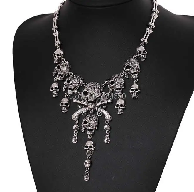 Free shipping!!!Fashion Statement Necklace Newest Design Zinc Alloy with 5cm extender chain Skull | Украшения и аксессуары